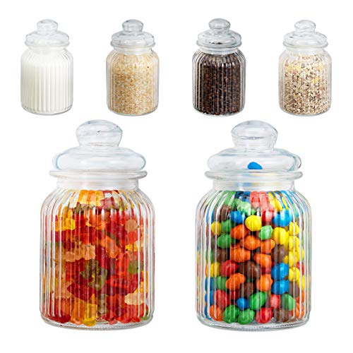 Relaxdays Vorratsgläser 6er Set, 1000 ml, Deckel, für Lebensmittel in Küche, Hochzeit Candy Bar Zubehör, luftdicht, klar von Relaxdays