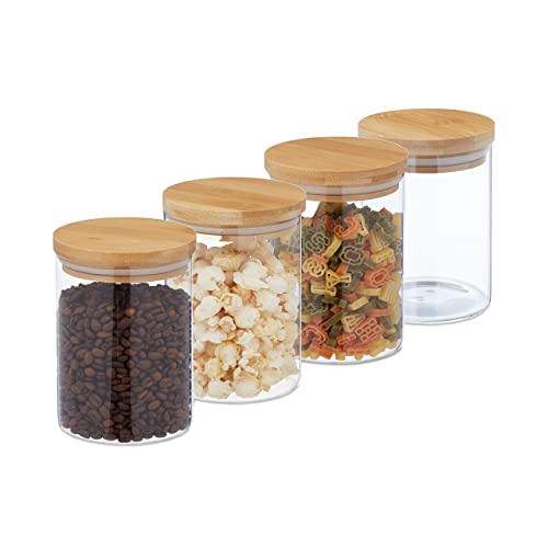 Relaxdays Vorratsgläser mit Bambusdeckel, 4er Set, kleine Vorratsdosen aus Glas, 750 ml, luftdicht, transparent/natur, 14 x 10 cm Relaxdays Vorratsgläser mit Bambusdeckel, 4er Set, kleine Vorratsdosen aus Glas, 750 ml, luftdicht, transparent/natur, 14 x 10 cm von Relaxdays