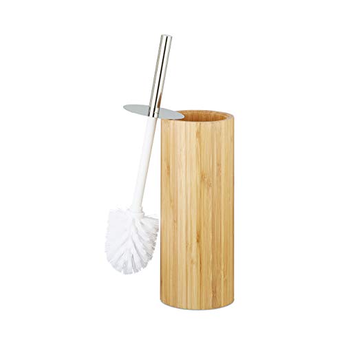 Relaxdays WC-Bürstenhalter Bambus, runde Klobürstenhalterung fürs Bad, Toilettenbürstenständer HxD: 37,5x10,5 cm, natur von Relaxdays