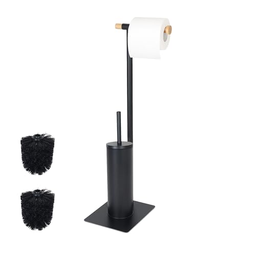 Relaxdays WC Garnitur, HxBxT: 67 x 18 x 21 cm, Stahl & Bambus, stehender Klopapierhalter, Klobürste, schwarz/Natur Relaxdays WC Garnitur, HxBxT: 67 x 18 x 21 cm, Stahl & Bambus, stehender Klopapierhalter, Klobürste, schwarz/Natur von Relaxdays