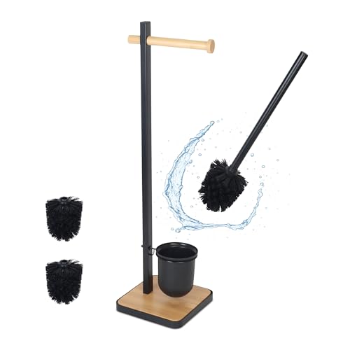 Relaxdays WC Garnitur, HxBxT: 67 x 18 x 18 cm, Stahl & Bambus, stehender Klopapierhalter, Klobürste, schwarz/Natur Relaxdays WC Garnitur, HxBxT: 67 x 18 x 18 cm, Stahl & Bambus, stehender Klopapierhalter, Klobürste, schwarz/Natur von Relaxdays