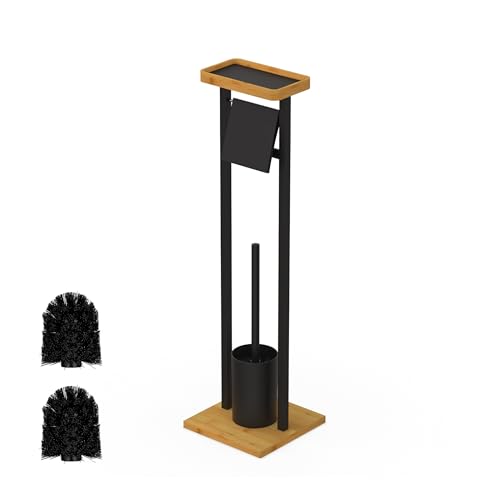 Relaxdays WC-Garnitur, Ablage, freistehend, HBT: 73,5x20x20 cm, 2 Ersatzbürsten, Rollenhalter & WC-Bürste, schwarz/Natur Relaxdays WC-Garnitur, Ablage, freistehend, HBT: 73,5x20x20 cm, 2 Ersatzbürsten, Rollenhalter & WC-Bürste, schwarz/Natur von Relaxdays