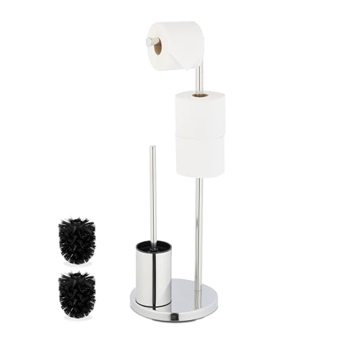 Relaxdays WC Garnitur, Edelstahl, HxD: 68 x 22 cm, stehender Klopapierhalter, Toilettenbürste mit Bürstenhalter, Silber von Relaxdays