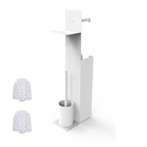 Relaxdays WC Garnitur, HxBxT: 67 x 22 x 12 cm, stehender Klopapierhalter, Klobürste, Ersatzrollenhalter, Ablage, weiß von Relaxdays