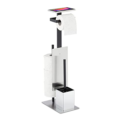 Relaxdays WC Garnitur, Toilettenpapierhalter, Toilettenbürste u. Bürstenhalter, Ablage, HBT: 69x26x18 cm, Silber/schwarz Relaxdays WC Garnitur, Toilettenpapierhalter, Toilettenbürste u. Bürstenhalter, Ablage, HBT: 69x26x18 cm, Silber/schwarz von Relaxdays