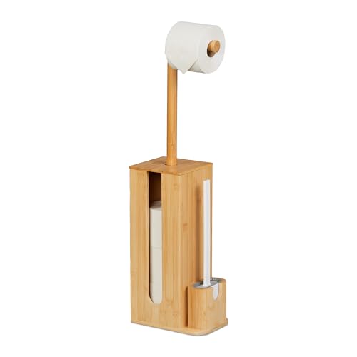 Relaxdays WC Garnitur, aus Bambus, HBT: 72,5 x 26 x 15 cm, freistehend, Toilettenbürste mit Bürstenhalter, Natur/weiß von Relaxdays