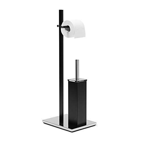 Relaxdays WC-Garnitur matt H x B x T: ca. 73 x 21,5 x 27,5 cm eckige WC Standgarnitur im modernen Design mit Toilettenpapierhalter und WC-Bürste im hygienischen Kunststoffbehälter, schwarz von Relaxdays