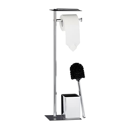 Relaxdays, Toilettenbürste u. Bürstenhalter, HxBxT 66 x 20 x 13 cm, schwarz-Silber WC Garnitur mit Toilettenpapierhalter, 13,5 x 20 x 66,5 cm von Relaxdays