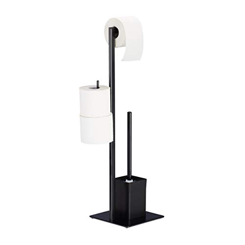 Relaxdays WC Garnitur mit Toilettenpapierhalter, stehend, für Bad, HBT: 72 x 25 x 20 cm, Stand Klobürstenhalter, schwarz von Relaxdays