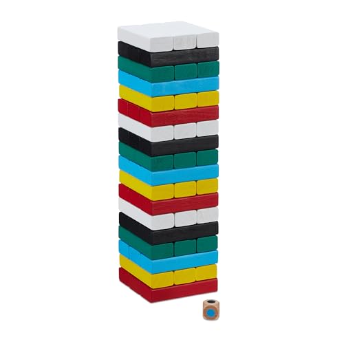 Relaxdays Wackelturm, Holzturm Spiel farbig, 54 Holzklötze mit Würfel, Geschicklichkeitsspiel, HBT 26, 5x7,5 cm, bunt Relaxdays Wackelturm, Holzturm Spiel farbig, 54 Holzklötze mit Würfel, Geschicklichkeitsspiel, HBT 26, 5x7,5 cm, bunt von Relaxdays