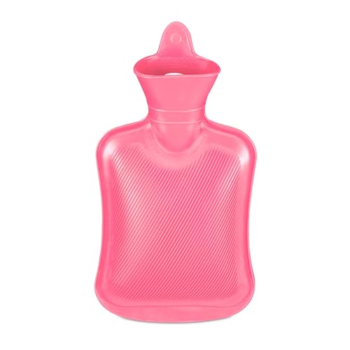 Relaxdays Wärmflasche, 1 Liter, ohne Bezug, Kinder & Erwachsene, Gummi, Warmwassertasche mit Schraubverschluss, pink von Relaxdays