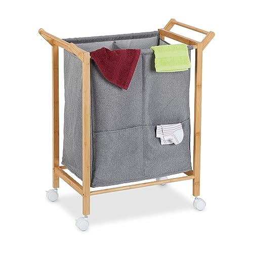 Relaxdays Wäschekorb, 2 Fächer, 80 l, Wäschesammler auf Rollen, Bambus & Stoff, H x B x T: 76 x 65 x 35 cm, natur/grau Relaxdays Wäschekorb, 2 Fächer, 80 l, Wäschesammler auf Rollen, Bambus & Stoff, H x B x T: 76 x 65 x 35 cm, natur/grau von Relaxdays