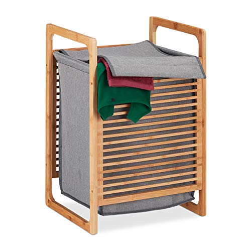 Relaxdays Wäschekorb Bambus, eckig Wäschesammler mit Deckel, für Schmutzwäsche im Bad, HBT: 60 x 40 x 35 cm, natur/grau Relaxdays Wäschekorb Bambus, eckig Wäschesammler mit Deckel, für Schmutzwäsche im Bad, HBT: 60 x 40 x 35 cm, natur/grau von Relaxdays