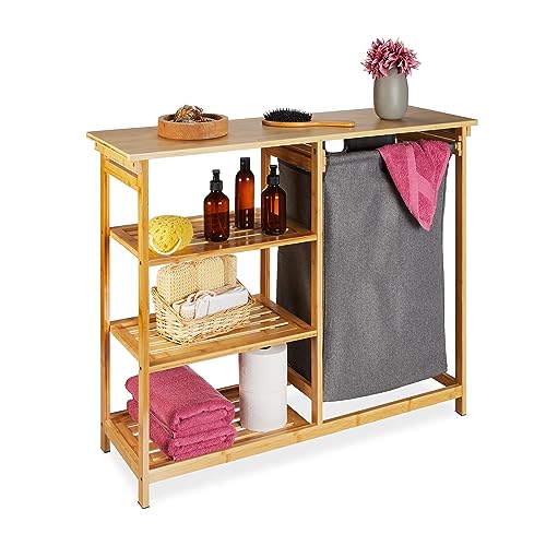 Relaxdays Wäschekorb Regal, Bambus, 3 Ablagen, herausziehbarer Wäschesack, HxBxT: 80x100x32 cm, Wäschesammler Bad, Natur Relaxdays Wäschekorb Regal, Bambus, 3 Ablagen, herausziehbarer Wäschesack, HxBxT: 80x100x32 cm, Wäschesammler Bad, Natur von Relaxdays