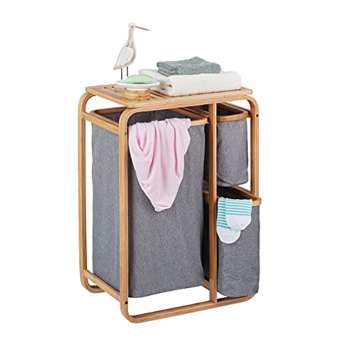 Relaxdays, Natur/grau Wäschekorb Regal, Bambus, Wäscheregal 3 Fächer, HBT: 70 x 49 x 33,5 cm, Badregal mit Wäschesammler, 70 x 49 x 33.5 cm Relaxdays, Natur/grau Wäschekorb Regal, Bambus, Wäscheregal 3 Fächer, HBT: 70 x 49 x 33,5 cm, Badregal mit Wäschesammler, 70 x 49 x 33.5 cm von Relaxdays