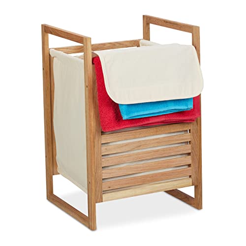 Relaxdays Wäschekorb Walnuss, HxBxT: 60x40x35 cm, Wäschesammler mit Deckel, 50 L, für Schmutzwäsche im Bad, Natur/beige von Relaxdays