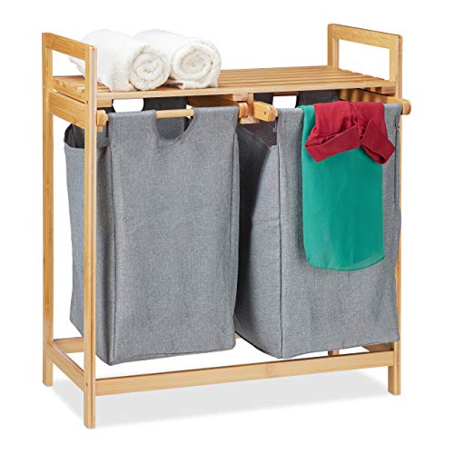 Relaxdays Wäschekorb mit Ablage, 2 Fächer, 2x 30 l Wäschesäcke, Bambus Ausziehwäschekorb HBT 73 x 64 x 33 cm, natur/grau, 1 Stück Relaxdays Wäschekorb mit Ablage, 2 Fächer, 2x 30 l Wäschesäcke, Bambus Ausziehwäschekorb HBT 73 x 64 x 33 cm, natur/grau, 1 Stück von Relaxdays