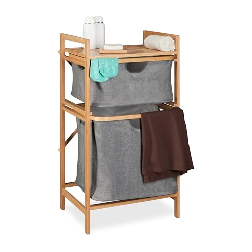 Relaxdays Wäschekorbregal, ausziehbare Wäschekörbe, 2 Fächer & Ablage, Bambus Wäschesammler, Wäscheablage, natur/grau Relaxdays Wäschekorbregal, ausziehbare Wäschekörbe, 2 Fächer & Ablage, Bambus Wäschesammler, Wäscheablage, natur/grau von Relaxdays