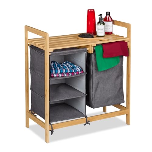 Relaxdays Wäschekorbregal, ausziehbarer Wäschekorb, 3 Fächer & Ablage, Bambus Wäschesammler, Wäscheablage, natur/grau Relaxdays Wäschekorbregal, ausziehbarer Wäschekorb, 3 Fächer & Ablage, Bambus Wäschesammler, Wäscheablage, natur/grau von Relaxdays