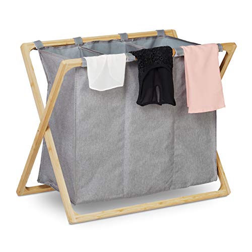 Relaxdays Wäschesortierer, klappbarer Wäschesammler mit 3 Fächern, 3X 28 L, Wäschetrenner, 57,5 x 69 x 38 cm, grau/Natur Relaxdays Wäschesortierer, klappbarer Wäschesammler mit 3 Fächern, 3X 28 L, Wäschetrenner, 57,5 x 69 x 38 cm, grau/Natur von Relaxdays