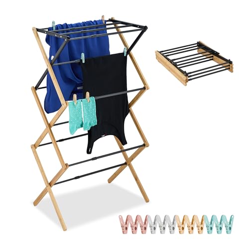 Relaxdays Wäscheständer, klappbar, ausziehbar, 11 Stangen, HxBxT: 105 x 43–75 x 37 cm, Bambus, Metall, schwarz/natur Relaxdays Wäscheständer, klappbar, ausziehbar, 11 Stangen, HxBxT: 105 x 43–75 x 37 cm, Bambus, Metall, schwarz/natur von Relaxdays