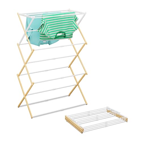 Relaxdays Wäscheständer, klappbar, ausziehbar, 11 Stangen, HxBxT: 107 x 43–74 x 37 cm, Bambus & Metall, Natur/weiß Relaxdays Wäscheständer, klappbar, ausziehbar, 11 Stangen, HxBxT: 107 x 43–74 x 37 cm, Bambus & Metall, Natur/weiß von Relaxdays