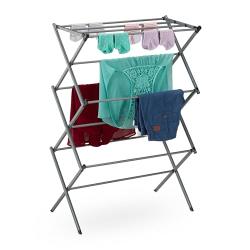 Relaxdays Wäscheständer klappbar, 11 Stangen, 6 Ebenen, HBT: 105x73x37 cm, Wäscheturm, Metall Wäschegestell, Silber Relaxdays Wäscheständer klappbar, 11 Stangen, 6 Ebenen, HBT: 105x73x37 cm, Wäscheturm, Metall Wäschegestell, Silber von Relaxdays