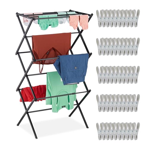 Relaxdays Wäscheständer klappbar, ausziehbar, 11 Stangen, 6 Ebenen, Turmwäscheständer, Metall Wäscheständerturm, schwarz Relaxdays Wäscheständer klappbar, ausziehbar, 11 Stangen, 6 Ebenen, Turmwäscheständer, Metall Wäscheständerturm, schwarz von Relaxdays