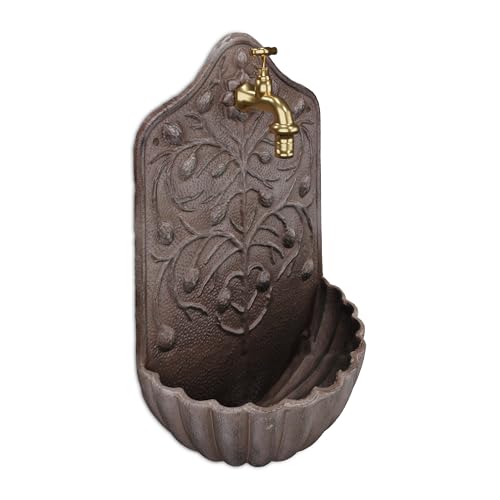 Relaxdays Wandbrunnen, mit Wasserhahn, Waschbecken Garten, Gusseisen, HxBxT: 40 x 24 x 15 cm, antikes Design, braun von Relaxdays