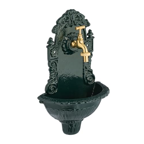 Relaxdays Wandbrunnen, mit Wasserhahn, antik, Waschbecken Garten, Aluminiumguss, HxBxT: 40 x 24,5 x 15 cm, grün/Gold Relaxdays Wandbrunnen, mit Wasserhahn, antik, Waschbecken Garten, Aluminiumguss, HxBxT: 40 x 24,5 x 15 cm, grün/Gold von Relaxdays