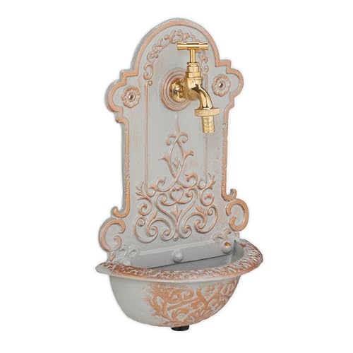 Relaxdays Wandbrunnen, nostalgisch, Waschbecken & Wasserhahn, Gartenbrunnen HBT 36 x 22 x 10,5 cm, Gusseisen, Gold/grau Relaxdays Wandbrunnen, nostalgisch, Waschbecken & Wasserhahn, Gartenbrunnen HBT 36 x 22 x 10,5 cm, Gusseisen, Gold/grau von Relaxdays