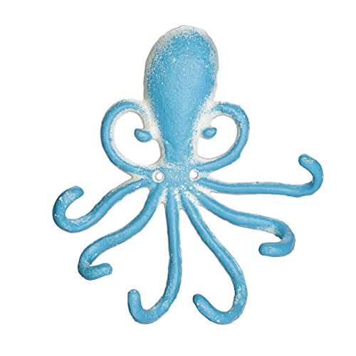 Relaxdays Wandhaken Oktopus, 6 Garderobenhaken, Gusseisen, HBT 16,5 x 15,5 x 4 cm, antiker Schlüsselhaken, hellblau/weiß von Relaxdays