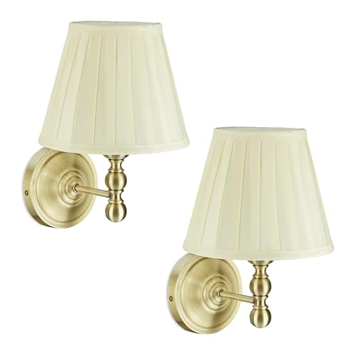 Relaxdays Wandlampe, 2er Set, Stoff-Schirm, antikes Design, E14, Wandleuchte, HBT: 30x20x23,5cm, elfenbeinweiß/Messing von Relaxdays
