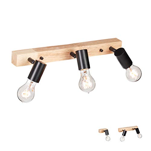 Relaxdays Wandlampe Holz, Retro Lampe für Wand & Decke, E27, 3 Strahler, Metall, Vintage, 7,5x44,5x13 cm, schwarz/natur Relaxdays Wandlampe Holz, Retro Lampe für Wand & Decke, E27, 3 Strahler, Metall, Vintage, 7,5x44,5x13 cm, schwarz/natur von Relaxdays