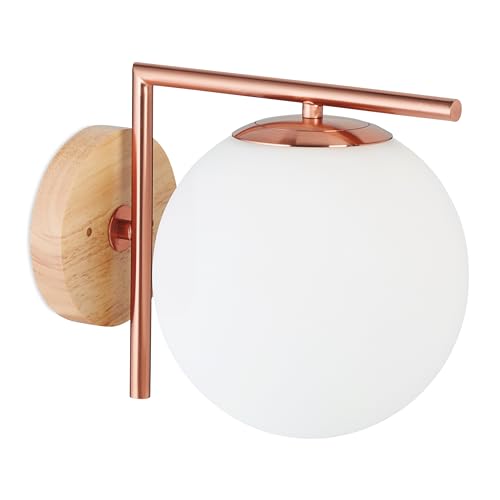 Relaxdays Wandleuchte, E27-Fassung, Glas, Metall und Holz, Wandlampe, Kugel, H x B x T: 22 x 19,5 x 28 cm, kupferfarben Relaxdays Wandleuchte, E27-Fassung, Glas, Metall und Holz, Wandlampe, Kugel, H x B x T: 22 x 19,5 x 28 cm, kupferfarben von Relaxdays