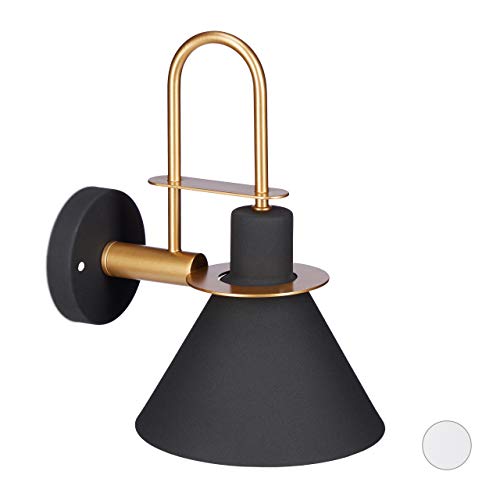 Relaxdays Wandleuchte Editorial, Wandlampe im edlen Industrial Design, Wandlicht in Messing Optik, E27, 40W, Schwarz von Relaxdays