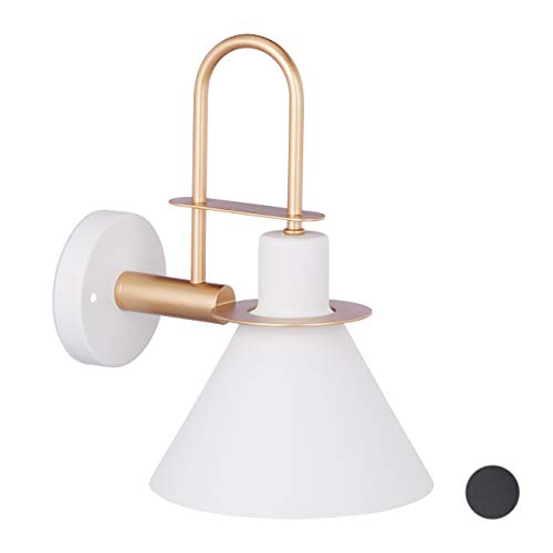 Relaxdays Wandleuchte Editorial, Wandlampe im edlen Industrial Design, Wandlicht in Messing Optik, E27, 40W, Weiß von Relaxdays