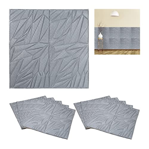 Relaxdays Wandpaneele, 10er Set, selbstklebend, zuschneidbar, 3D Paneele, Moderne Wandverkleidung, 70x68 cm, Silber von Relaxdays