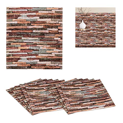 Relaxdays Wandpaneele, 10er Set, selbstklebend, zuschneidbar, 3D Paneele, Wandverkleidung Steinoptik, PE, 77x70 cm, bunt, C, 5 von Relaxdays