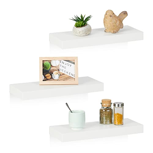 Relaxdays Wandregal, 3er Set, BxT: 38 x 15 cm, Dekoregal Wand, MDF, modernes Design, Schweberegal, Regalbrett, weiß von Relaxdays