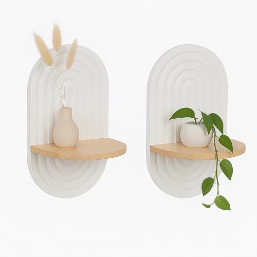 Relaxdays Wandregal 2er Set, Boho Style, Wanddeko Regal für Flur & Wohnzimmer, HBT: 33x20x15 cm, MDF & Holz, weiß-Natur von Relaxdays