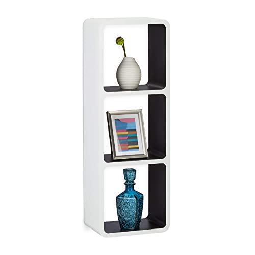 Relaxdays Wandregal mit 3 Fächern, offenes Cube Schweberegal o. Standregal für Deko, CDs, Bücher, 90x30 cm, weiß-schwarz von Relaxdays