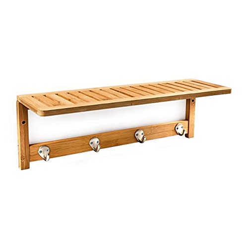 Relaxdays Wandregal mit Hakenleiste, HBT 18 x 50 x 16 cm, Wandgarderobe mit 4 Haken, Badregal mit Handtuchhalter, Bambus Wandhandtuchhalter, Garderobe für Diele, natur Relaxdays Wandregal mit Hakenleiste, HBT 18 x 50 x 16 cm, Wandgarderobe mit 4 Haken, Badregal mit Handtuchhalter, Bambus Wandhandtuchhalter, Garderobe für Diele, natur von Relaxdays