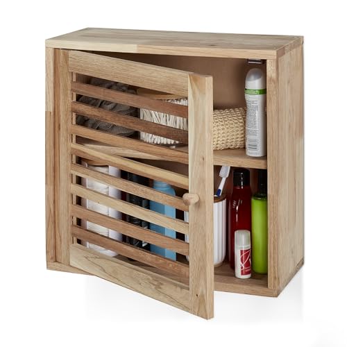 Relaxdays Wandschrank, Walnuss, 2 Fächer, Magnetverschluss, Hängeschrank Badezimmer, Küche, HBT: 42 x 42 x 18 cm, Natur von Relaxdays