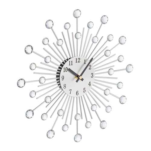 Relaxdays Wanduhr, glitzerndes Diamanten-Design, batteriebetrieben, Küchenuhr analog, Ø 33 cm, Wohnzimmeruhr, Silber von Relaxdays