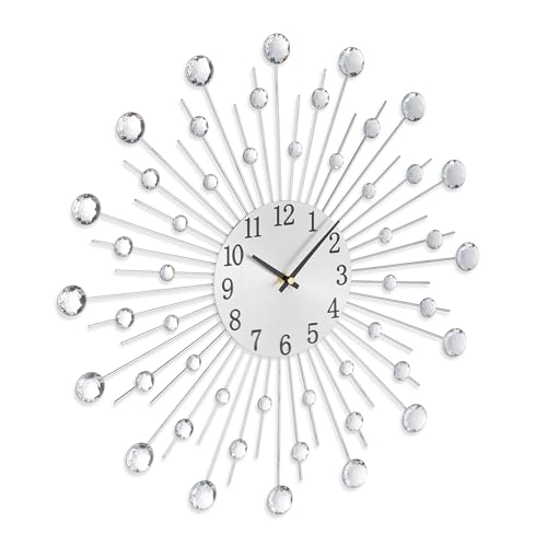 Relaxdays Wanduhr, glitzerndes Diamanten-Design, batteriebetrieben, Küchenuhr analog, Ø 50 cm, Wohnzimmeruhr, Silber von Relaxdays