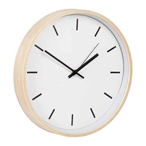 Relaxdays Wanduhr, ohne Tickgeräusche, ohne Ziffern, schleichender Sekundenzeiger, Küchenuhr D: 31,5 cm, Natur/weiß von Relaxdays