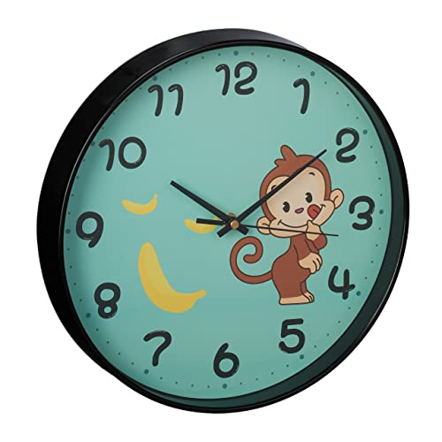 Relaxdays Wanduhr AFFE, Ø 29,5 cm, Affenuhr für Kinder, Kinderzimmeruhr Jungen & Mädchen, analog, Kinderuhr Wand, türkis von Relaxdays