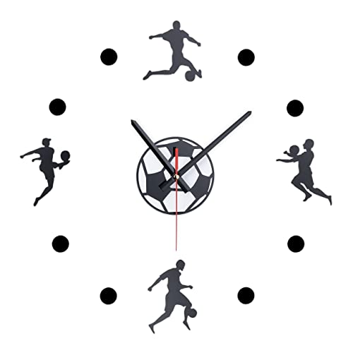 Relaxdays Wanduhr DIY, Fußball-Wanduhr Kinderzimmer, Ø 50-100 cm, Wandtattoo Uhr zum Kleben, 3D-Uhr Wand, scharz/weiß von Relaxdays