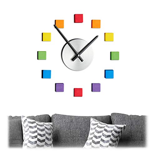 Relaxdays Wanduhr DIY, Uhr Wandtattoo zum Aufkleben, Zifferblatt Regenbogen, Größe variabel, Kinder- & Wohnzimmer, bunt von Relaxdays